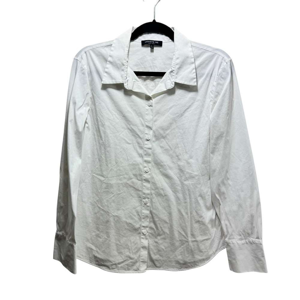 Lafayette 148 Preppy Business Button Up Shirt Women's L Off White Long Sleeve - Picture 1 of 12